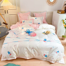 贵福爽 全棉60支埃及长绒棉刺绣四件套纯棉公主风小清新高逼格绣花床上用品 粉菠萝-四件套 适用1.5或1.8米床（被套200*230cm）