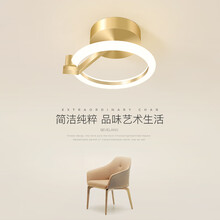 若朗现代简约过道走廊灯led衣帽间门厅入户玄关灯轻奢个性阳台吸顶灯 金色 圆形20*11CM 暖光16W