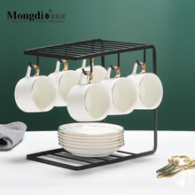 Mongdio 咖啡杯套装 创意欧式小奢华陶瓷杯碟勺含架子套装 描金六杯六碟六勺-U型架