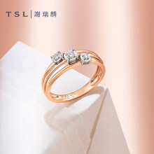 谢瑞麟（TSL） 18K玫瑰金求婚结婚镶嵌气质简约钻石戒指指环BB275 15号圈口（3颗钻，约8分）