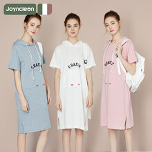 婧麒（JOYNCLEON）孕妇连衣裙夏装时尚款孕妇连衣裙子棉夏季宽松中长款短袖t恤裙潮妈 白色L码 jqz2608