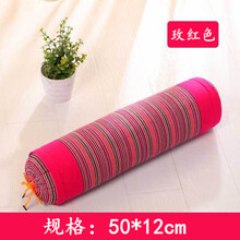 全荞麦枕头 护颈椎 大号圆形老粗布颈椎枕头荞麦枕头圆枕圆柱颈枕护颈枕糖果枕头 大号玫红色