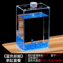 中鑫 8016水族泰国斗鱼缸超白玻璃鱼缸生态斗鱼缸桌面排缸创意斗鱼杯 蓝色妖姬单缸套餐