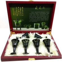 酒泉夜光杯嘉峪关敦煌特产墨玉茶具套装祁连墨玉红酒杯套装白酒杯 特惠高脚杯六只礼盒装 六只礼盒装
