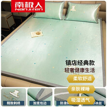 南极人家纺【轻奢生活】冰丝凉席三件套夏季裸睡空调软席可水洗可折叠1.8m床家用席子夏天舒服凉 1200D刺绣款-水绿 1.2m(4英尺)床