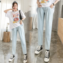 米度丽 孕妇裤子时尚牛仔裤老爹外穿宽松阔腿长裤春秋季薄款潮妈秋装 浅蓝色 M