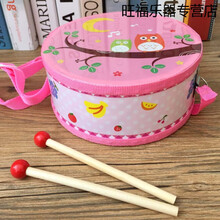 天鸣 Tianming 传统腰鼓军鼓木质双面手敲拍鼓幼儿园学校专用鼓儿童双面打击乐器 18cm粉两只猫头鹰 双面鼓