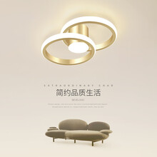 若朗过道走廊灯北欧创意个性led吸顶灯简约现代玄关灯轻奢阳台家用房间小卧室灯具 金色 23*8CM 三色变光 17W