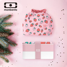 法国monbento双层饭盒分隔型日式便当盒微波炉加热餐盒上班族便携饭盒学生可爱饭盒套装 芝芝莓莓1L+便当袋
