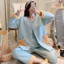 孕妇睡衣秋冬纯棉产后月子服加厚三件套12月份11哺乳衣产妇出院服 1834 L