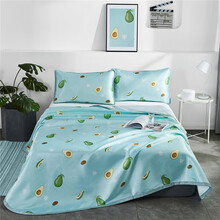 LOVO乐蜗 冰丝凉席卡通可水洗印花夏凉软席子床单款三件套可折叠 果果绿油 230X250cm