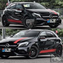 奔驰A45车贴拉花A级200改装饰车身侧裙边贴纸B级180AMG引擎盖贴画 原厂材质：机盖+车身两侧