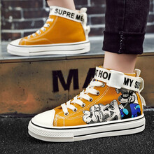 绛天男童高帮帆布鞋10中大童布鞋12男孩板鞋秋款13儿童鞋子15岁小学生休闲鞋 黄色 31