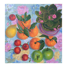 墨斗鱼艺术康静油画原作《果果们的欢聚》孤品丰收油画水果静物果蔬餐厅装饰画手工装裱实木画框纯手绘油画