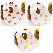 有彩婴儿围嘴U型口水巾8层纱布宝宝吃饭围兜吸水 A:香蕉+奇异果+西瓜