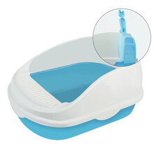 宠物码头猫砂盆 全封闭式大号猫沙盆猫咪拉屎盆厕所半封闭小号特大号防外溅猫屎盆幼猫成猫猫咪用品 圆弧落砂-蓝色(49*34*22cm)