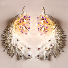 欧式孔雀璧灯水晶客厅过道楼梯北欧创意壁挂灯简约现代卧室床头灯酒店餐厅客厅书房别墅家用 639孔雀仿古白一对