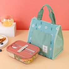 乐扣乐扣 耐热玻璃保鲜盒 二分隔微波炉饭盒便当盒 餐盒密封盒 带不锈钢筷勺 附清幽绿便当包930ml