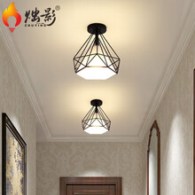 烛影 北欧过道灯钻石吸顶灯简约个性创意玄关灯阳台灯衣帽间灯铁艺走廊灯具灯饰 黑色【三色灯泡】明装不需要开孔
