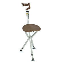 助行器老年人拐杖带凳铝合金老人三脚凳带坐带灯手杖凳手杖 褐色不带灯