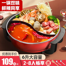 智汇 火锅锅具插电 家用大容量鸳鸯火锅多功能锅1-8人一体锅不粘锅吃火锅用的电锅 6L鸳鸯锅2-8人用带木铲汤勺漏勺