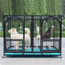 筱宠XY36大型犬狗笼子加重款方管子母笼犬舍带隔断藏獒犬笼金毛拉布拉多阿拉斯加多功能宠物笼 子母笼150长*95宽*110高（圆门） 黑色