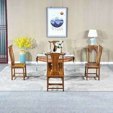 寻古红木家具非洲鸡翅木（学名：非洲崖豆木）实木圆餐桌椅组合中式仿古歺桌歺椅小圆桌家用圆形饭桌O 五件套：128圆餐桌+雕花靠背椅*4