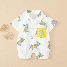 【洋气萌装】迪士尼适合小baby的新生儿婴儿短袖纯棉夏装初生男孩宝宝可爱超萌网红衣服夏季连体衣 蓝色 满印恐龙短袖 66cm