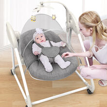 婴儿电动摇摇椅哄娃神器宝宝摇篮躺椅电动婴儿床摇篮床自动安防 天空蓝 铂金版(送电源+旋转玩具+定型枕)