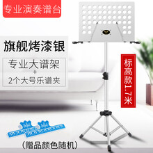 琴谱架吉他架子鼓小提琴古筝乐谱架便携式家用升降折叠曲谱台 【标高款】【1.7米】银色+2个乐谱夹