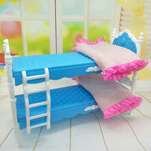 芭比床30厘米欧式公主床上下铺双层双人床卧室家具女孩玩具 欧式蓝色双层床+被子2+枕头2