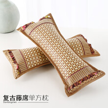 夏天凉席枕头颈椎枕头夏季成人圆柱形单人护颈枕 复古藤席单方枕
