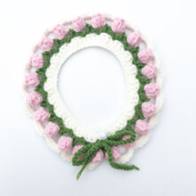 猫咪项圈花朵手工diy毛线针织郁金香花围脖可爱蓝猫英短布偶泰迪 粉色郁金香项圈(成品) S-小型(约25cm)