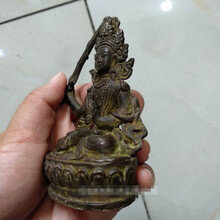 古玩杂项收藏黄铜文殊菩萨铜像铜佛小摆件供奉佛像老铜器老物件 红色