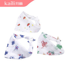 开丽 宝宝口水巾三角巾双层按扣围嘴婴儿口水兜头巾 六层纱布三角巾-3条装