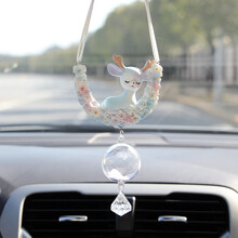 汽车挂件鹿一路平安车载后视镜挂饰创意车内可爱吊坠装饰品吊饰女车载装饰品车子装饰品车摆件高档男 小鹿蓝宝石款