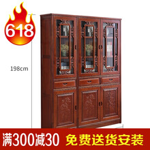 陈飞家具中式古典全实木二门三门书柜1米香樟木书柜书橱书架带玻璃门带抽屉仿古全樟木 三门红茶色