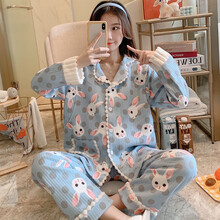 邦帛莉 月子服孕妇睡衣 秋冬季空气棉孕产妇产后哺乳睡衣喂奶衣居家套装 2363蓝色兔子 M码（90-115斤）