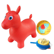 跳跳马充气马宝宝婴儿坐骑马加大加厚无毒儿童玩具马动物皮马 跳跳马红色+22CM拍拍球随机+脚磊