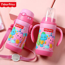 费雪316不锈钢宝宝保温奶瓶婴幼儿宽口径鸭嘴奶嘴保温杯儿童恒温新生儿喂夜奶奶壶防胀气带吸管 粉色 316L不锈钢 300ML