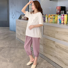 书果 孕妇套装2021夏季新款孕妇T恤托腹七分裤两件套宽松潮妈孕妇装 紫色套装 M
