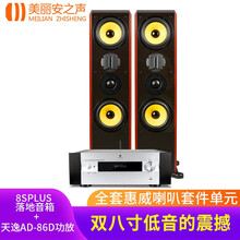 美丽安之声惠威喇叭3分频铝带式高音实木皮书架8英寸落地双8英寸HIFI发烧音箱家用2.0无源音响 天鹅8SPLUS落地音箱+AD-86D功放