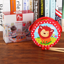 儿童手拍鼓玩具小鼓腰鼓军鼓宝宝婴儿敲鼓男女孩0-3岁奥尔夫乐器 玫红色 狮子双面鼓18cm