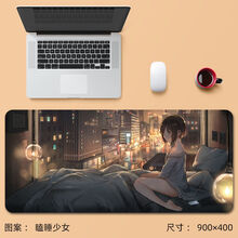 鼠标垫大号电竞游戏动漫二次元美女护腕电脑键盘垫防滑大桌垫男生 瞌睡少女 400*900*3mm
