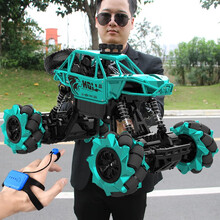 【60分钟续航】合金车壳遥控汽车攀爬越野车专业飘移大脚车超大赛车充电动男孩四驱儿童玩具车新年礼物 特技飘移攀爬车【特技手感控制+手柄遥控器】冰绿双电