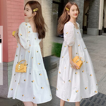 欣柏纶 孕妇装孕妇连衣裙夏装网红宽松大码潮2020夏款孕妇裙夏季长裙外出夏裙孕妈装 白色(菠萝款) XXL
