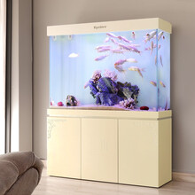 【送货到家限区】Eyckee爱客鱼缸 实木工艺超白玻璃客厅中小型下过滤免换水鱼缸 缸内无管件水族箱 象牙白 B款缸内无管件长80*宽33*总高139