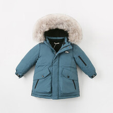 【反季清仓】davebella戴维贝拉男童加厚羽绒冬装儿童宝宝中长羽绒服女羽绒服 浓蓝绿 73CM(18M(建议身高66-73CM))