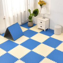 棉觉地垫爬行垫泡沫地垫拼接婴儿爬爬垫 儿童宝宝垫子加厚抗震防滑 米色+蓝色 树叶纹60*60*1.2cm(6片+边条）