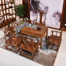 寻古红木家具非洲鸡翅木（学名：非洲崖豆木）茶桌椅组合实木中式喝茶台乌金石茶海茶艺桌泡茶桌子办公室茶桌 六件套：158茶桌+官帽椅+南宫椅*4